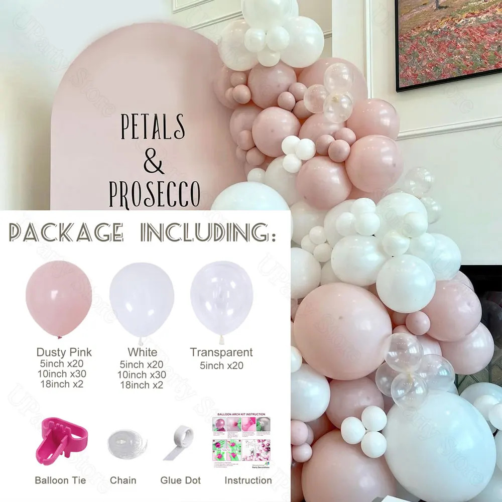 128Pcs Dusty Pink Balloons Garland White Matte Boho Dusty Pale Pink Balloon Arch for Birthday Wedding Girls Baby Shower Decor