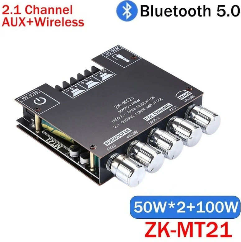 ZK-MT21 50W * 2 + 100W 2.1 Channel Bluetooth Digital Power Amplifier Module High and Low Tone Super Bass