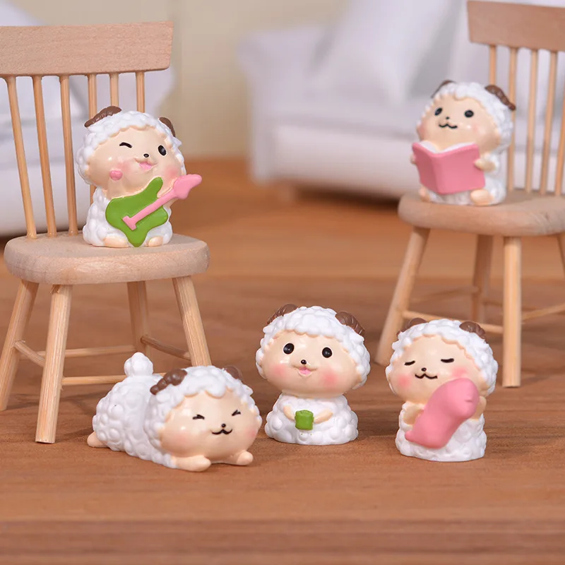 

Figurine Miniature Cute Cartoon Sheep Micro Landscape Ornaments For Home Decorations Room Decor Office Desktop Accessories
