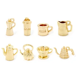 2/5 Piece Brass Charms 18k Gold Plated Tableware Cup Coffee Kettle Juicer Teapot 3D Pendants For DIY Neckalce Jewerly Making