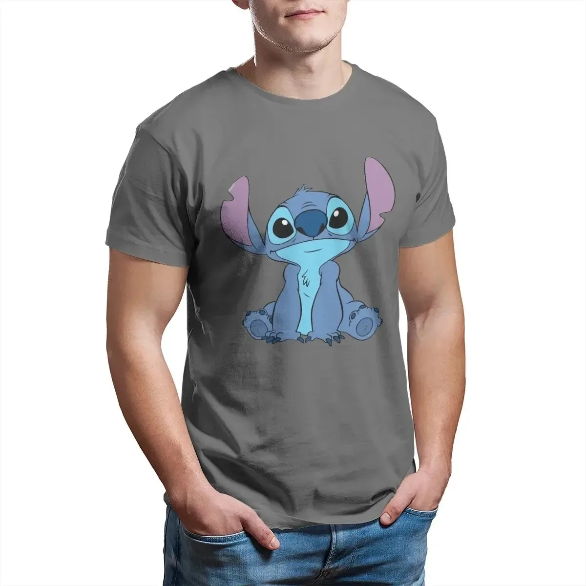 Stitch smile Men T Shirts Casual Tees Short Sleeve Round Collar Disney T-Shirts 100% Cotton S-4XL Clothes Oversized T-shirt