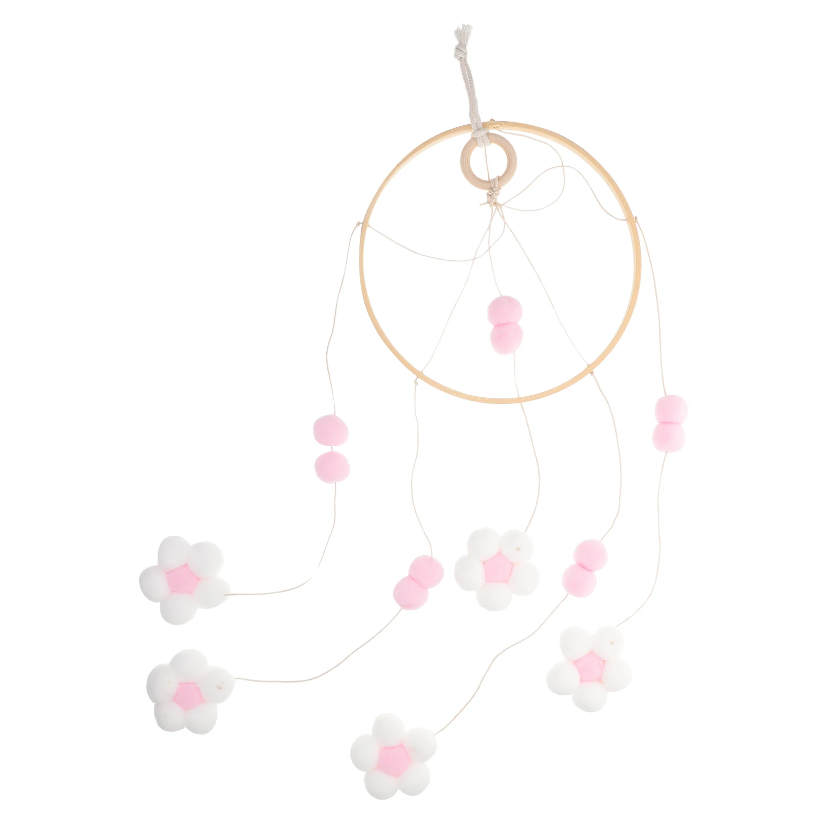 

Wooden Wind Chime Decoration Crib Mobile for Baby Girl Bedroom Nursery Cotton Thread Wool Ball European Style Hanging Ornament