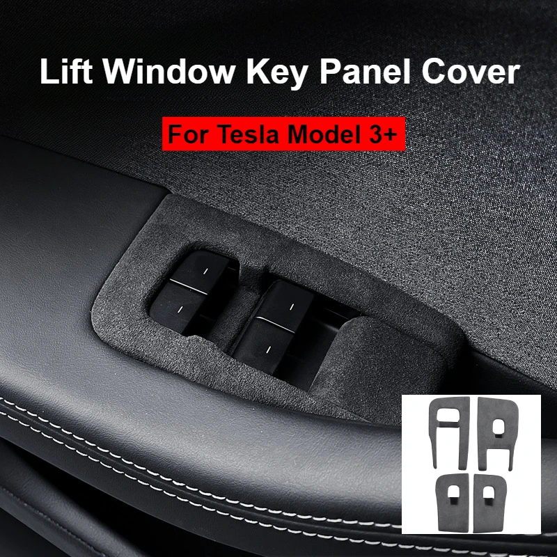 Window Lifting Button Panel for Tesla Model 3+ Highland Alcantara Suede Trim Frame Sticker 2024 Interior Decoration Accessories