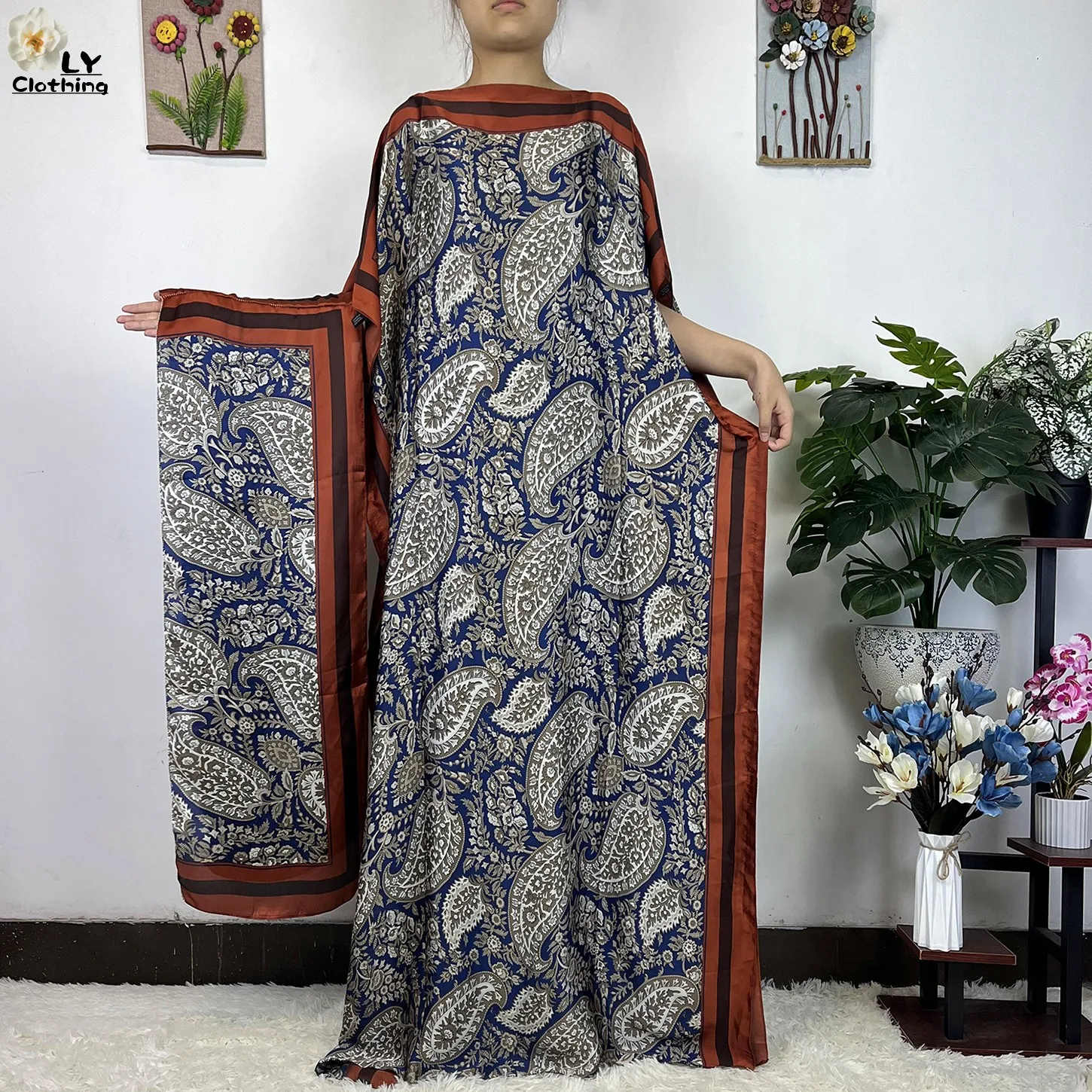 2023 Fashion Print Islam Turkey Loose Elegant Femme Robe New Silk Oversize African Women Clothing Dubai Dashiki Abaya Free Size