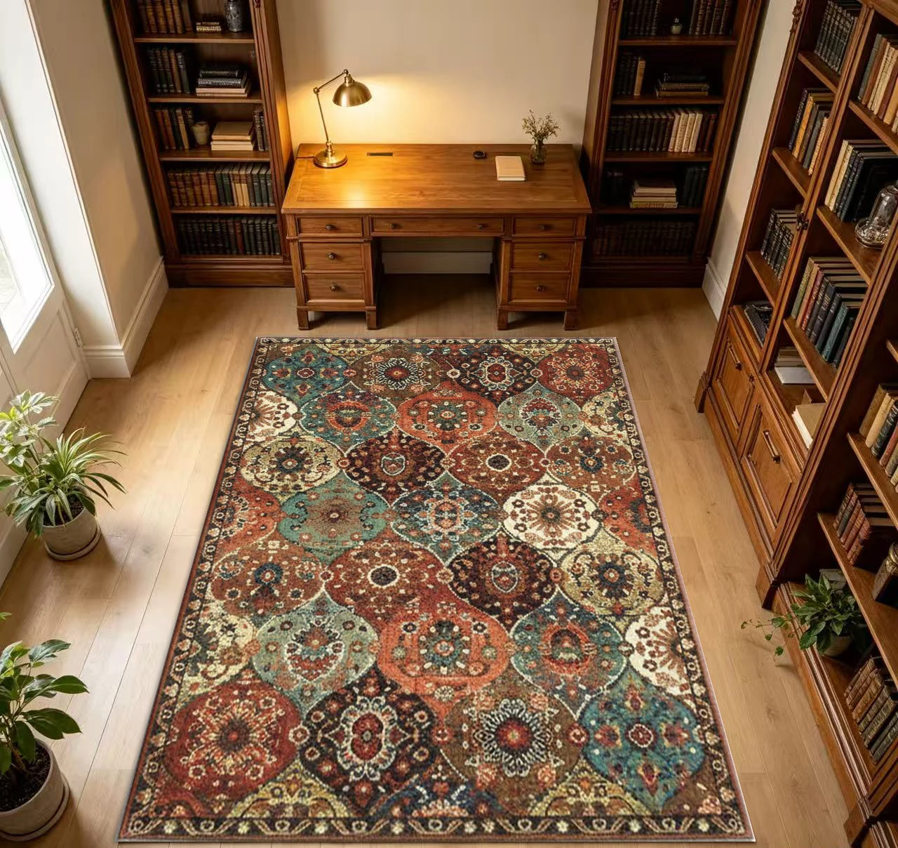 Vintage Oriental Pattern Carpet Floor Traditional Floral Pattern Carpet Suitable for Living Room Bedroom Home Decoration