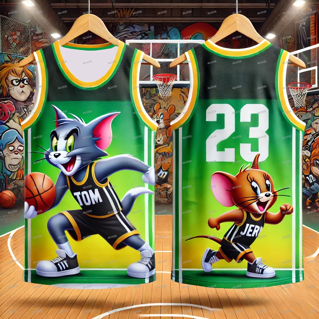 New Tom And Jerry Special Edition Basketball Vest Oversized Sport Vest Jersey Men Women Breathable Sleeveless Tank Top