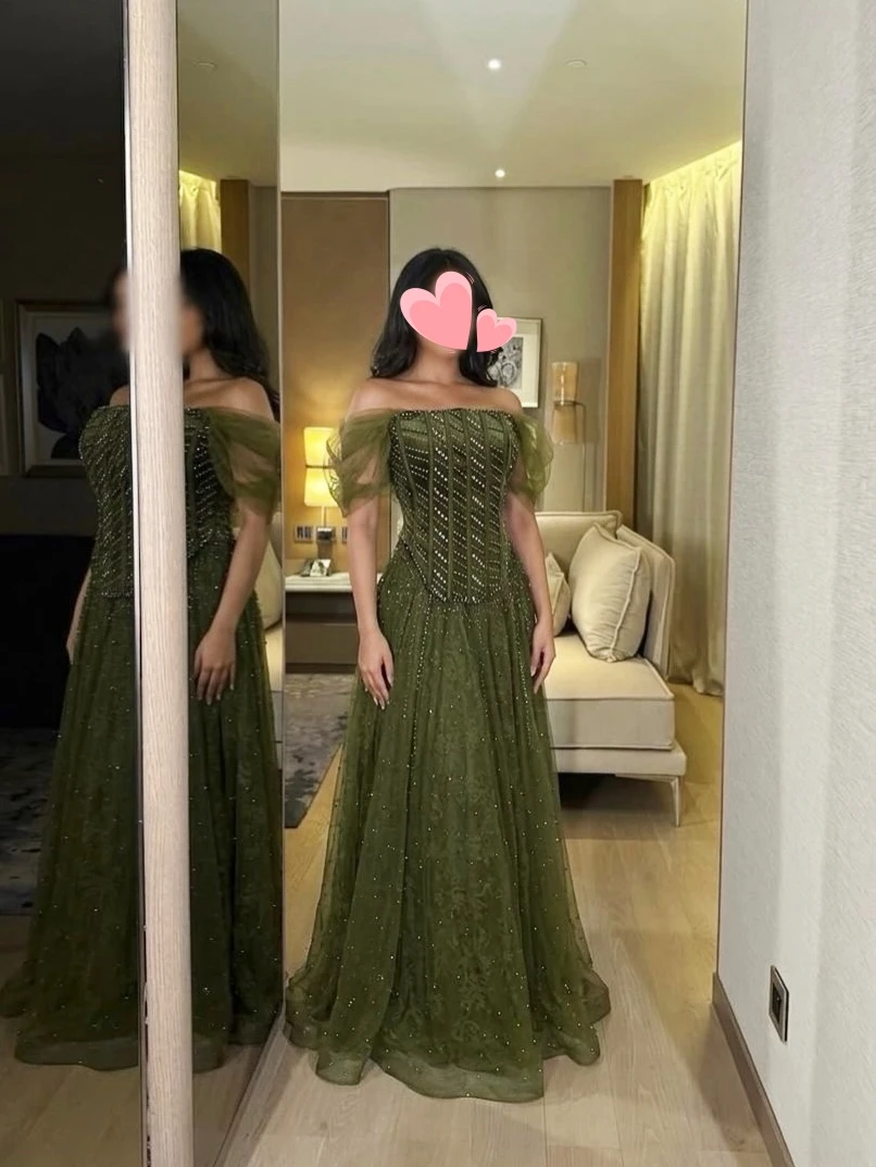 

Oisslec Prom Dress Elegant Vintage Sweet Green Crystal Lace A-Line New Customized Formal Occasion Prom Dress Evening Party Gowns