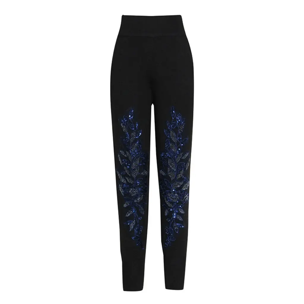 

Женский модный костюм, нишевый дизайн, с круглым вырезом, в стиле пэчворк, с блестками, повседневный элитный комплект из двух предметов, осень