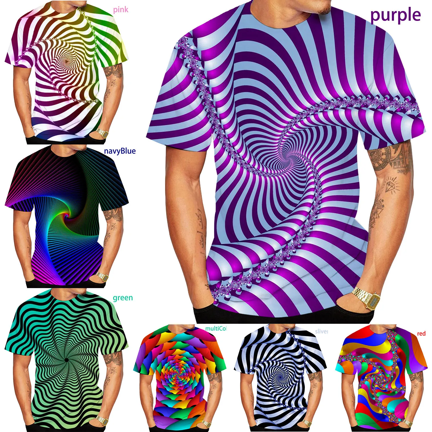 Newest Fashion 3D Printing Vertigo Hypnotic TShirt Cool Short Sleeved Tees Men/Women Pullover Tops Hot Rainbow Summer T Shirt