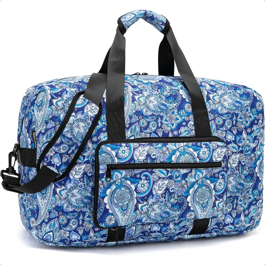 

Weekender Bag Carry On Travel Duffle Medium Overnight Bag for Women and Girls Blue Paisley