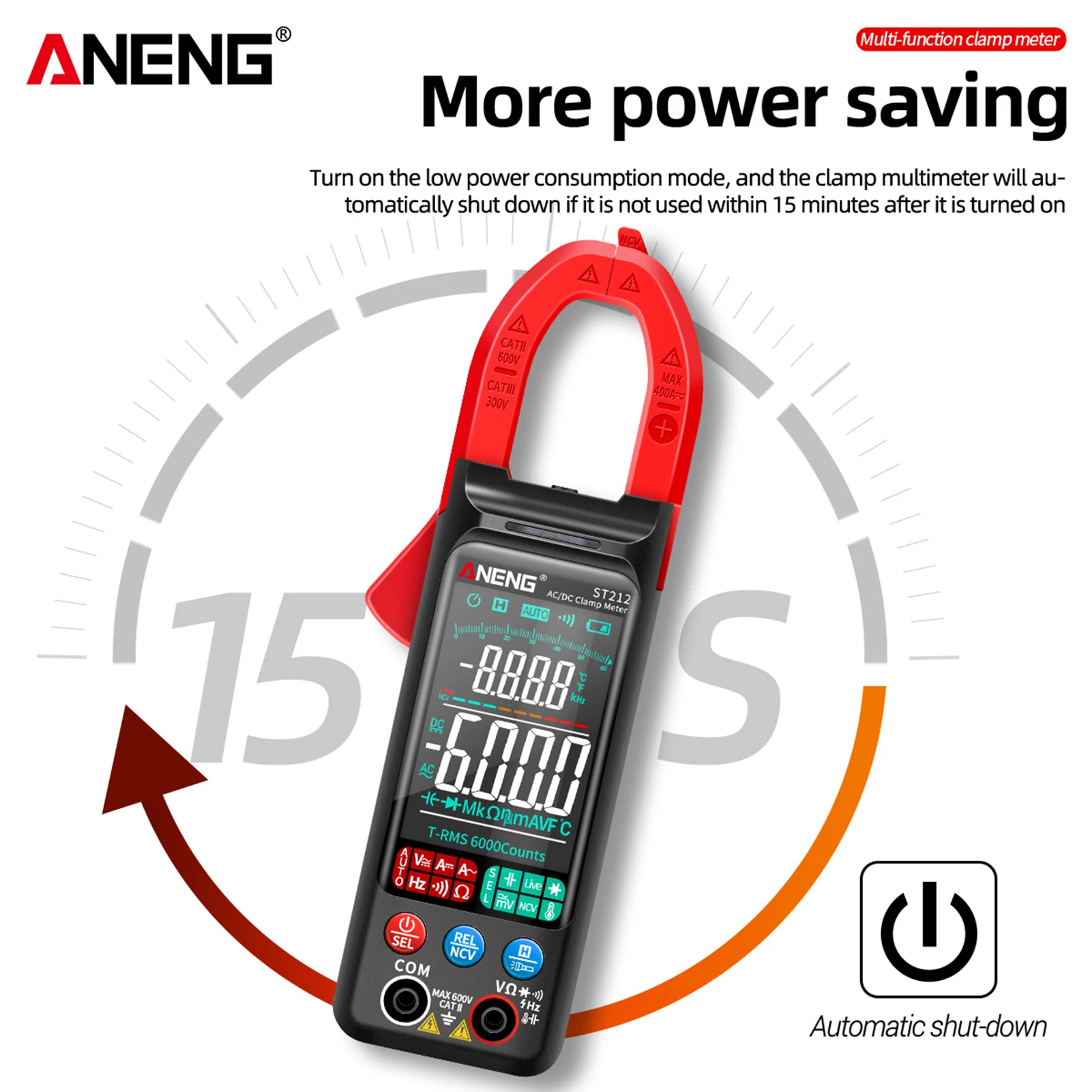 ANENG ST212 DC/AC Current Digital Clamp Meter 6000 Counts 400A Amp Multimeter Large Color Screen Voltage Tester Car Hz NCV Ohm