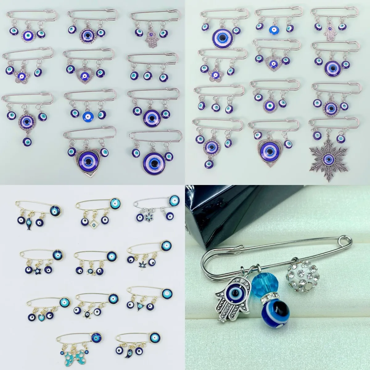 1PC New Fashion Vintage Turkish Evil Eye Brooch Retro Turkey Fatima Hand Pendant Pin Muslim Islam Religious Jewelry Baby Pin