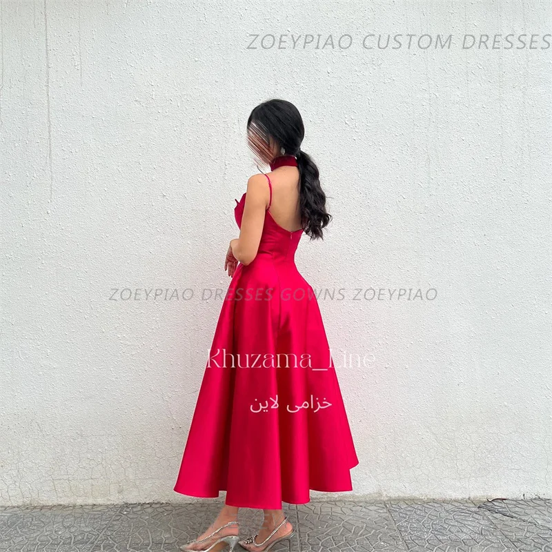 Elegante Vermelho A linha Custom Prom Dress, Sem Mangas, Correias De Espaguete, Cetim De Seda, Festa À Noite