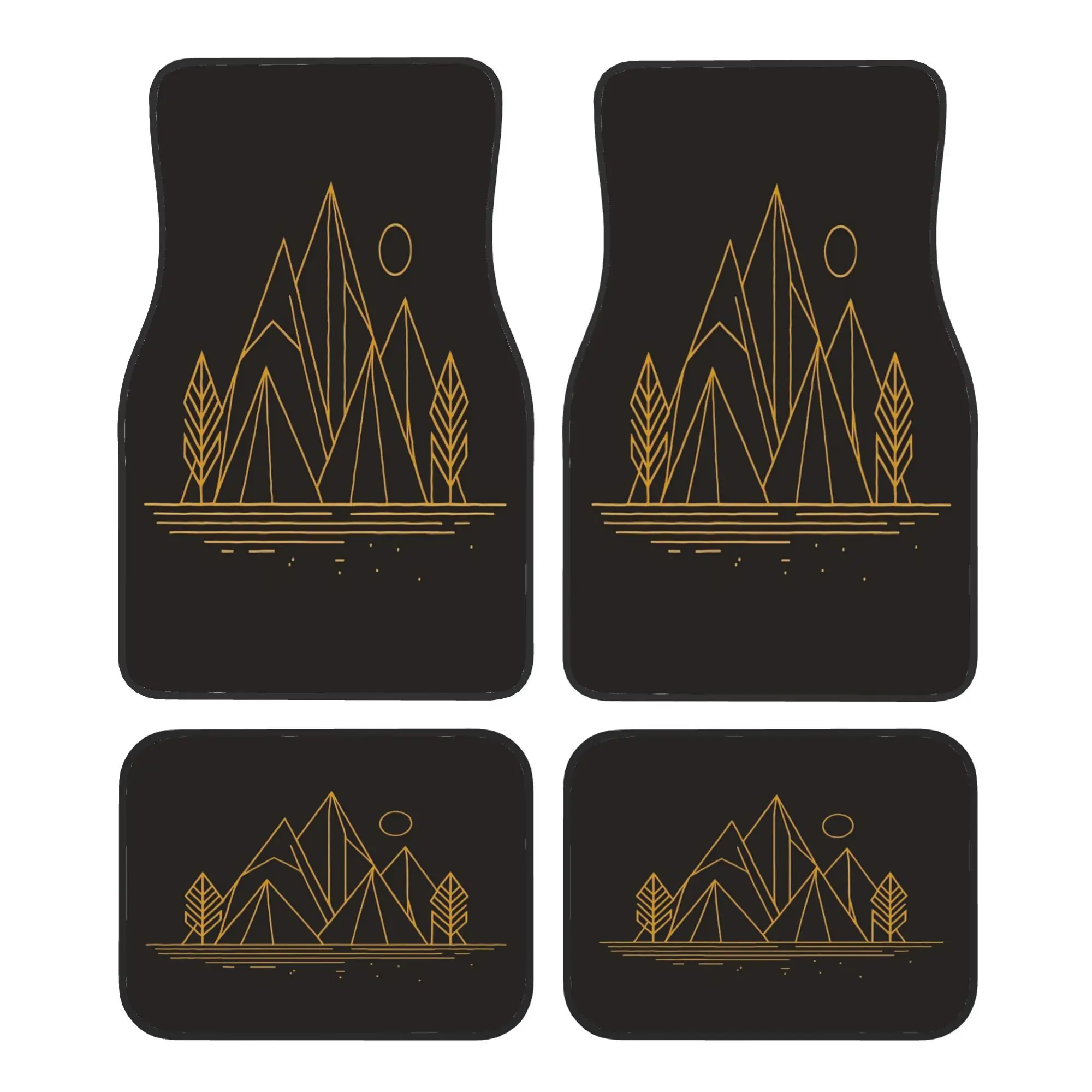 4pcs Geometric Abstract Line Pattern Car Floor Mats | High-Toughness Wrinkle-Resistant Polyester, Minimalist Landscape Design Fo