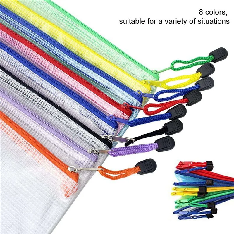 QWE-48Pcs Borsa per documenti con cerniera in rete, cartelle di file con cerniera impermeabile, formato A4, per forniture per ufficio scolastico, borse da viaggio