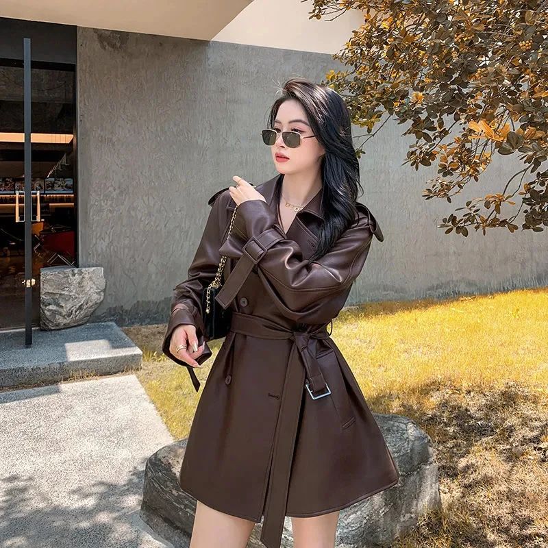 

Women Brown Leather Jacket 2025 New Korean Fashion Small Leather Jacket Autumn Leather Windbreaker Coat Woman Leisure PU Jacket