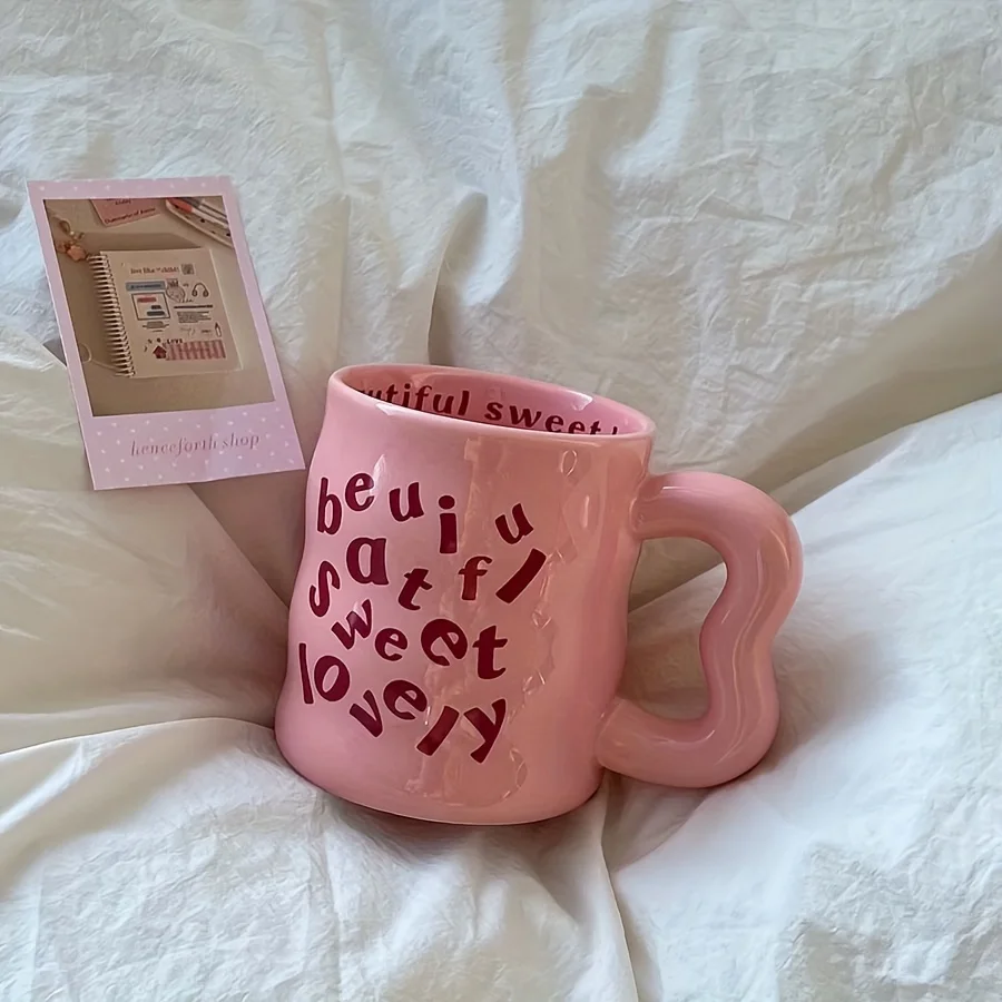 Ceramic English Alphabet Mug with Irregular Handle Coffee Cup Cute Couple Drinkware Coffee Milk Mug Creative Festival Gifts