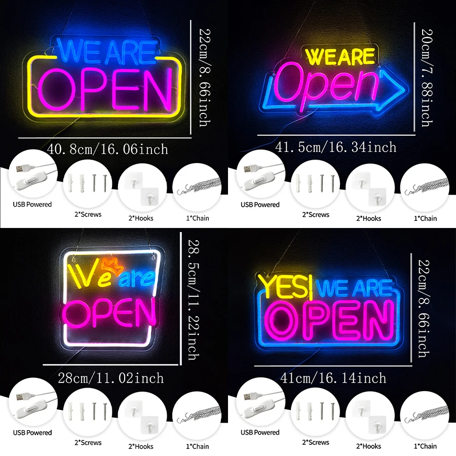 We Are Open Series Neon Sign For Wall Decor,Led Neon Light For Karaoke,Bar,Club,Restaurant,Party,Cafe,Salon,Game Room,Hotel
