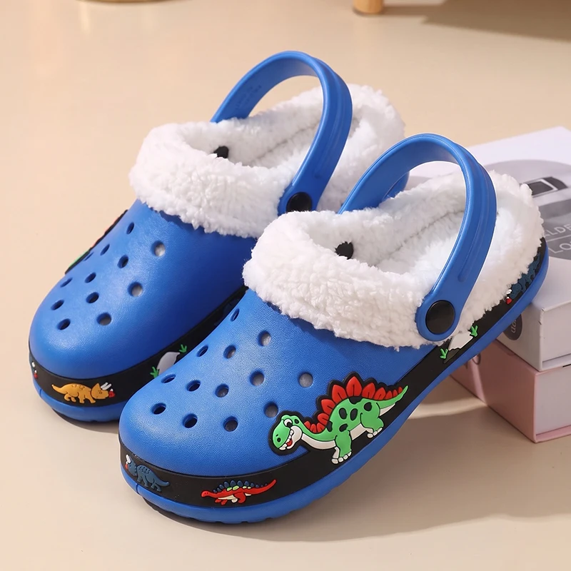 2026 Winter Children’s Cozy Dinosaur Unicorn Plush Slippers Lining Anti-slip Cotton Clog Designer Indoor Shoes for Boys Girls