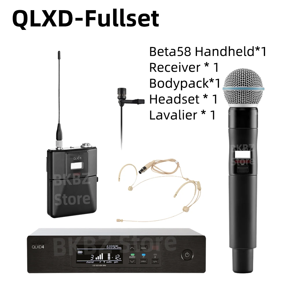 

BKBZ QLXD4 B58 Fullset UHF True Diversity Wireless Microphone System for Karaoke Stage Performances Mic Wireless Professionnel