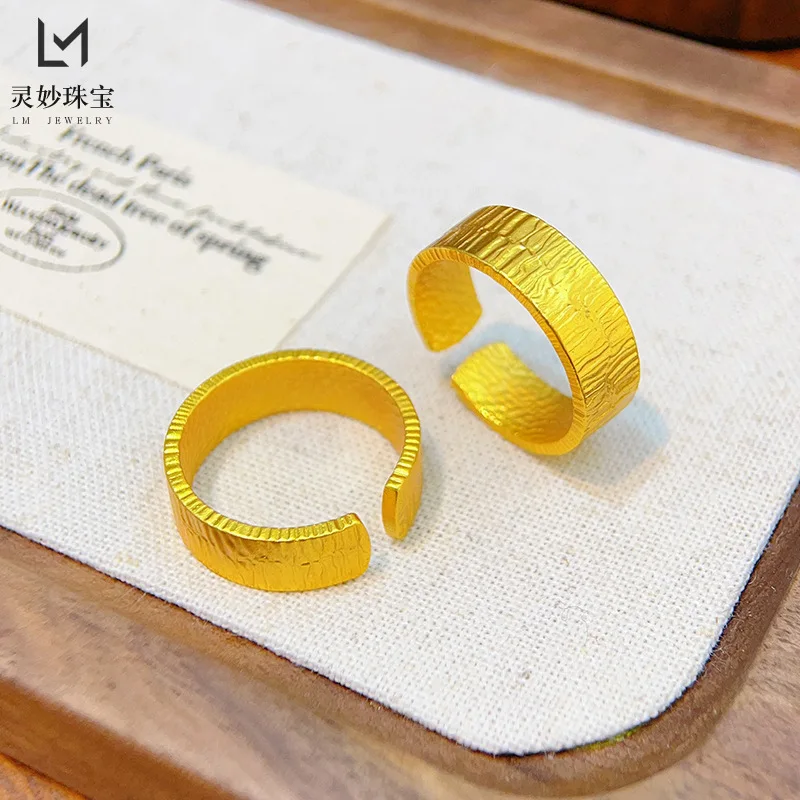 

Роскошное ювелирное кольцо из настоящего золота 9999 24 карата с узором коры, открытое кольцо, индивидуальное простое женское кольцо для пары, подарок