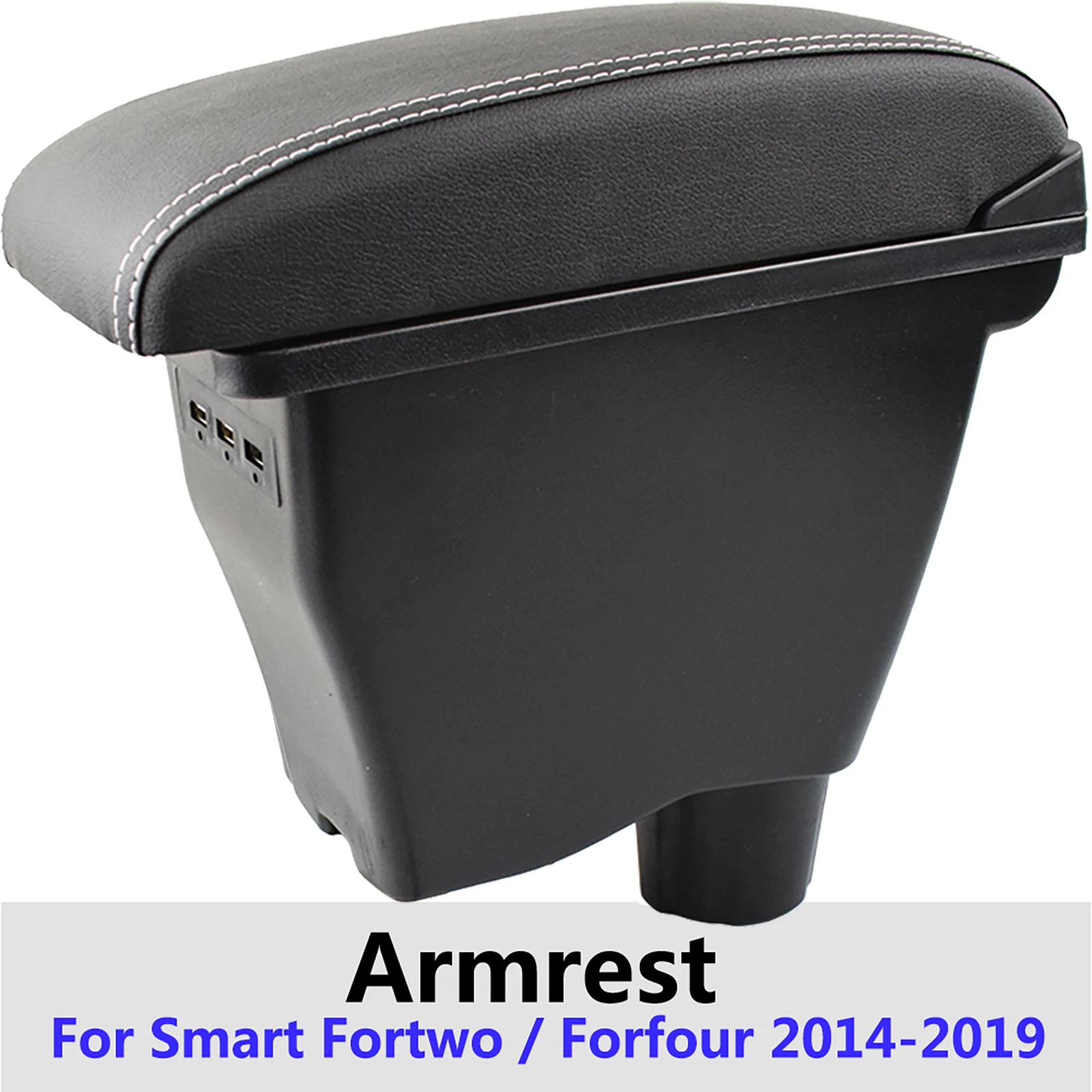 Auto-Mittelarmlehne aus Leder mit Stauraum für Smart Fortwo 453 2014-2019, Armlehne mit USB-Anschluss