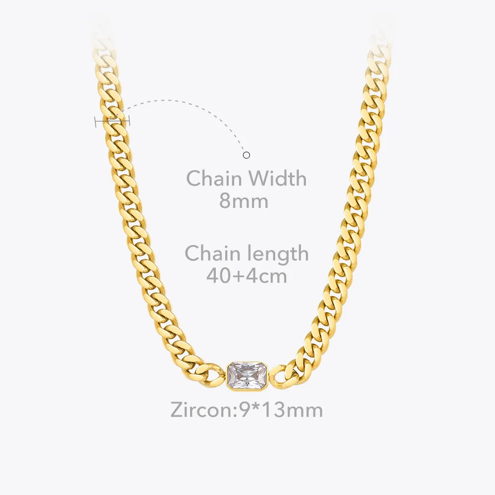 ENFASHION Wide Zircon Chain Necklaces For Women Gold Color Goth Necklace Choker Stainless Steel Collier Fashion Jewelry P213234