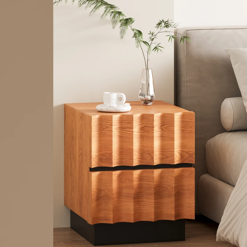 Solid wood simple water corrugated bedside table living room bedroom household bedside table removable storage small cabinet