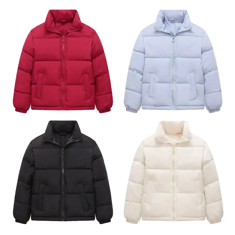Kids Winter Warm Down Coats Children Solid Zipper Stand-up Collar Outerwear Boys Girls Daily Versatile Comfort Outerwear  Yk129