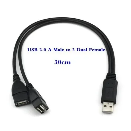 

USB 2.0 A 1 Male To 2 Dual USB Female Data Hub Power Adapter Y Splitter USB Charging Power Cable Cord Extension Cable