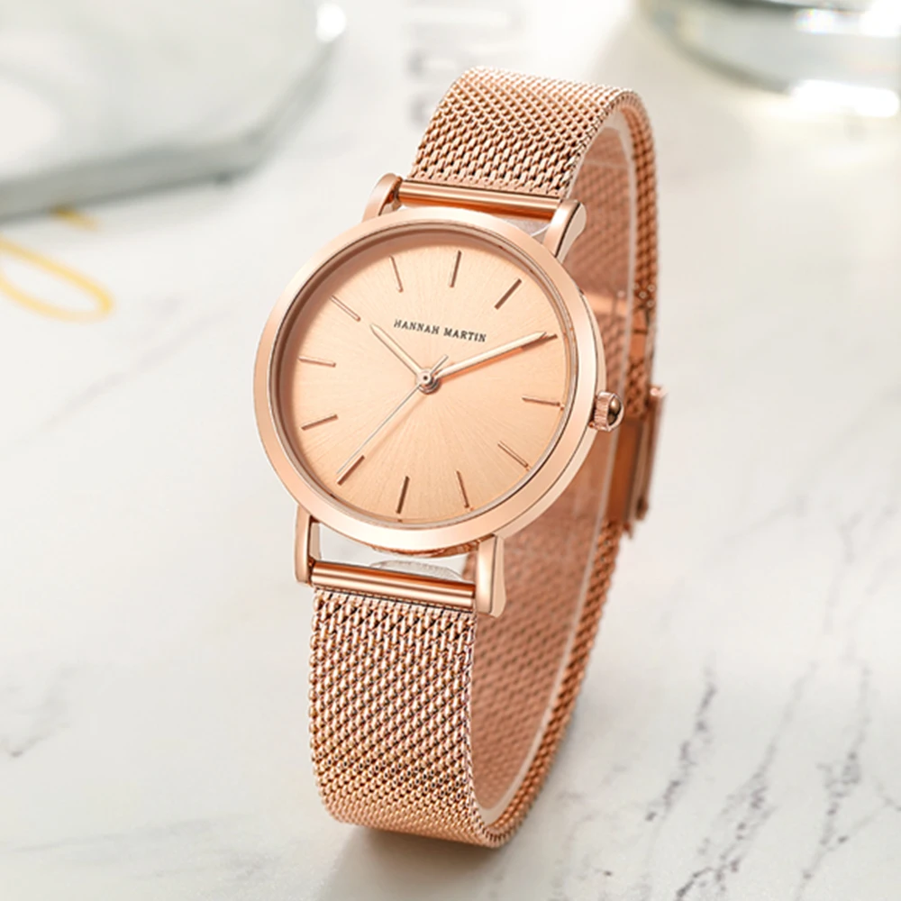 36mm Dial Simple Design Classic Women Full Rose Gold Stainless Steel Mesh Female Japan Quartz Casual Waterproof Ladies Watches