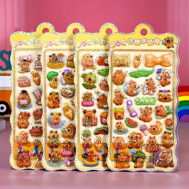 Random 1pcs Plump Capybara Cute Stickers Kawaii Anime 3D Jelly Sticker Toys DIY Crystal Decorative Stickers Kids Toy Gift
