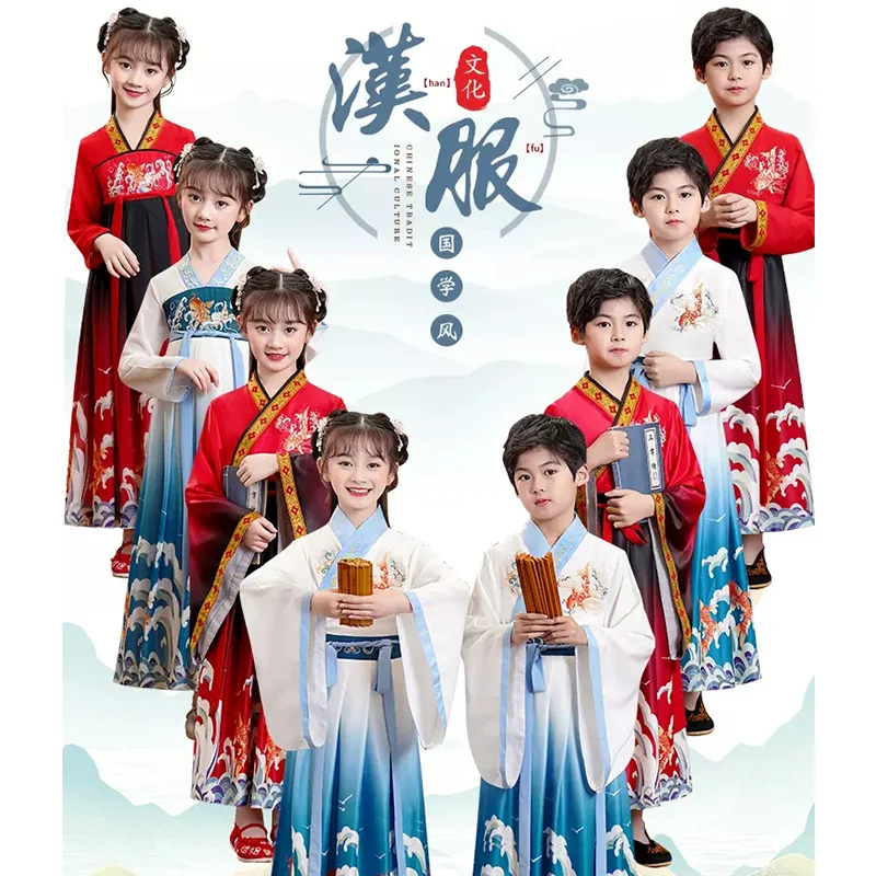 

110-180CM Traditional Chinese Dress for Kids girl boy Party Hanfu tang suit Dance New Year Costumes baby clothing