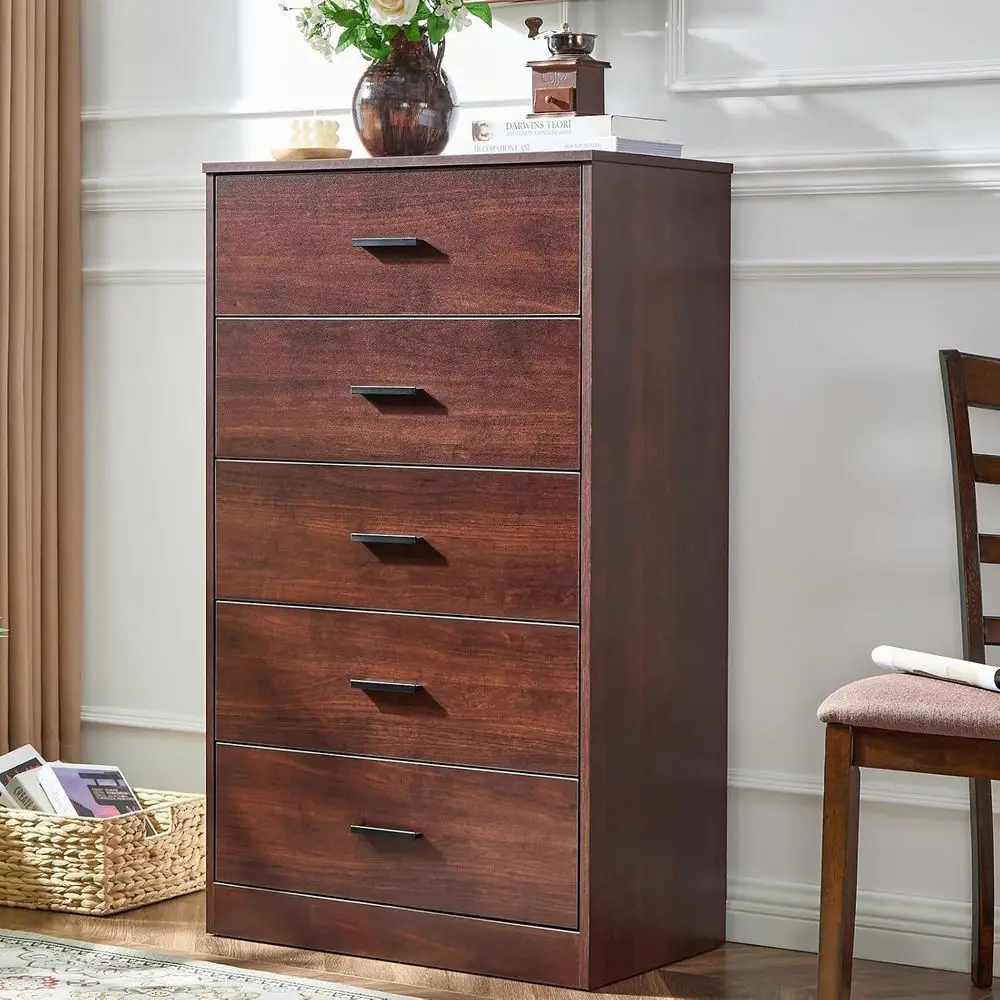 DAFIFY 5段引き出し付きモダン木製チェスト 寝室、廊下、リビングルーム用、高さ47インチ