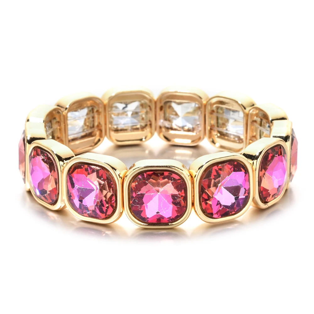Rose Colorful Glass Crystal Elastic Bracelet Enamel Stretch Rhinestone Bangle Tile Bead Bracelet for Women Fashion Jewelry