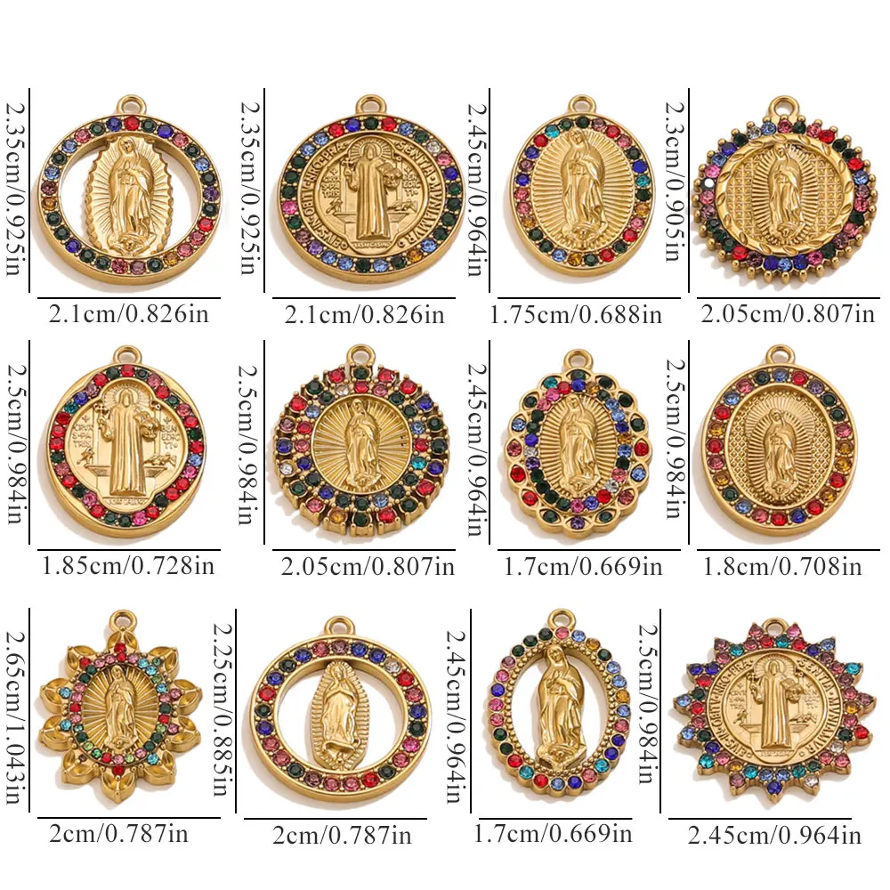 

2 PCS Crystal Virgin Mary Pendant Religious Stainless Steel Charms For Jewelry Making DIY Women's Necklace Earring Materials