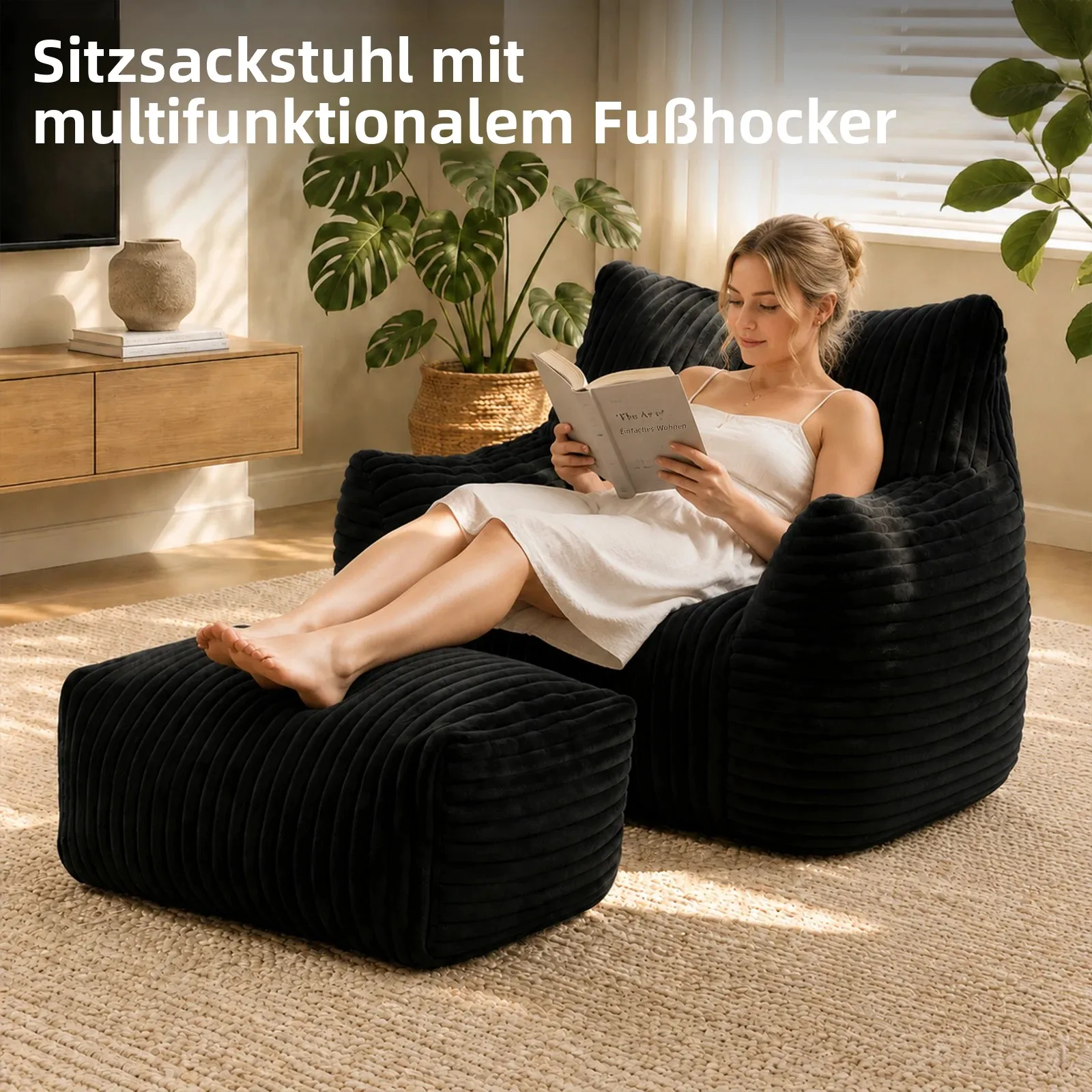 Riesige Sitzsack-Sessel für Erwachsene mit Füllung, Großer Flauschiger Sitzsack mit Armlehnen, Plüschiger Bequemer Sitzsack-Sofa-Stuhl