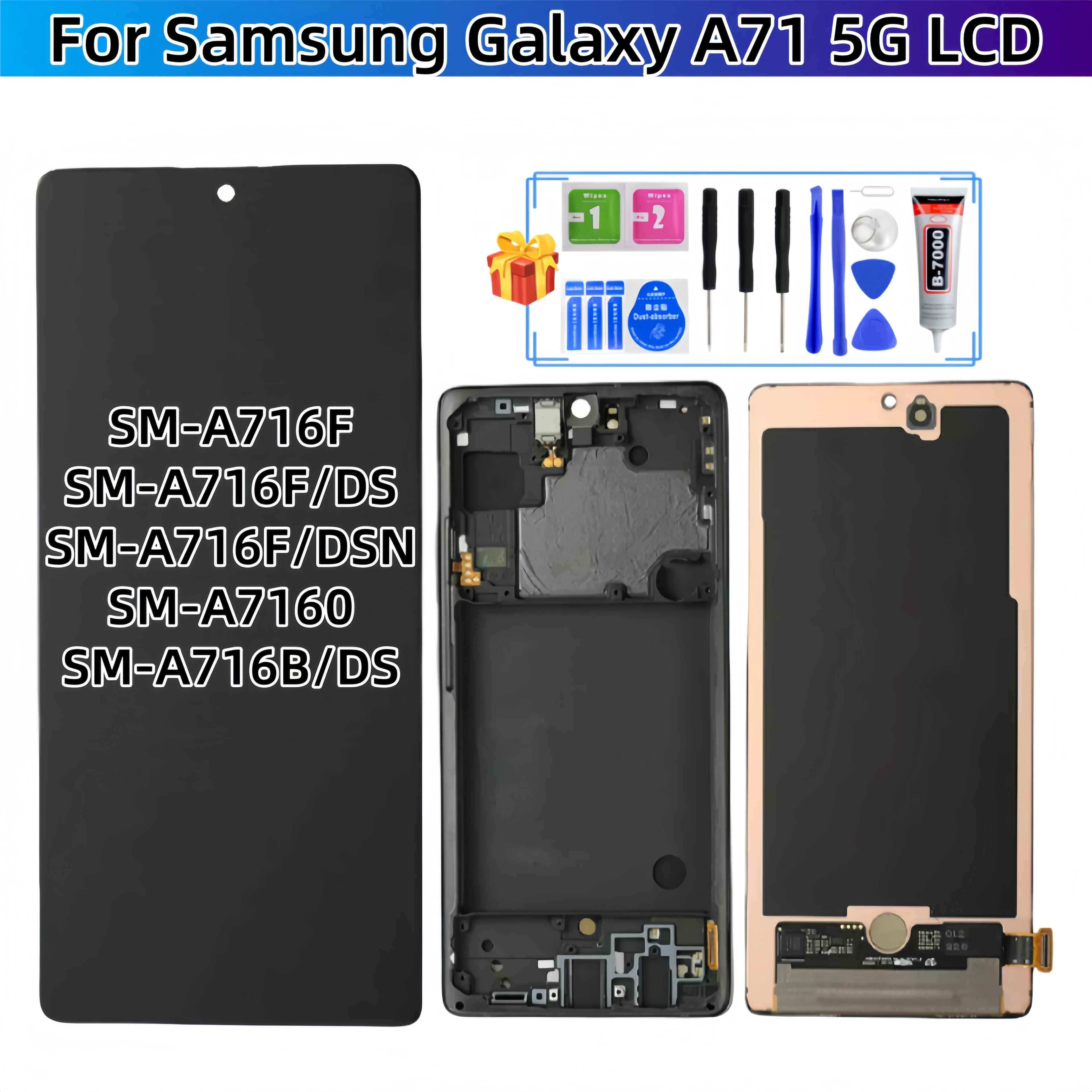 

Для Samsung Galaxy A71 5G 2020 SM-A716F/DS SM-A716F SM-A716B/DS ЖК-дисплей с сенсорным экраном в сборе, запасные части для ЖК-дисплея