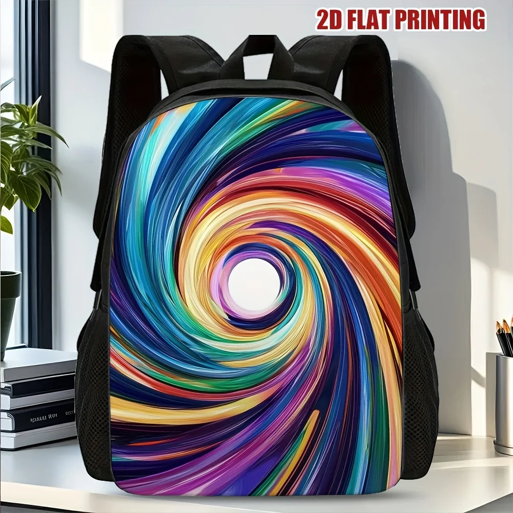 

1 Colored Swirl Heart Backpack - Lightweight Travel Bag, 2D Flat Print, Adjustable Strap and Zipper Closure, Hand Washed