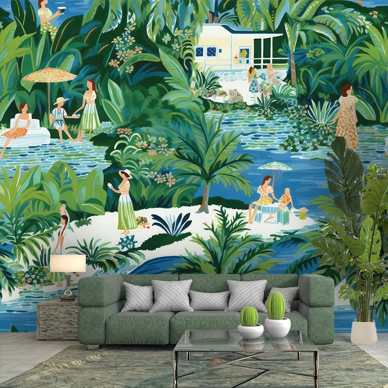 1PC Tropical Vacation Illustration Print Backdrop Banner, Bedroom Living Room Photo Background, Polyester, Home Decor, Wall Art