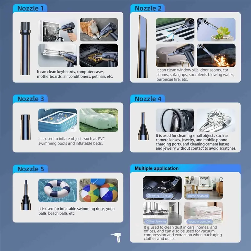 منفضة هواء مضغوط ABSF، 3 تروس إلى 100000 دورة في الدقيقة منفاخ هواء كهربائي محمول لاسلكي، لتنظيف لوحة المفاتيح والكمبيوتر الشخصي