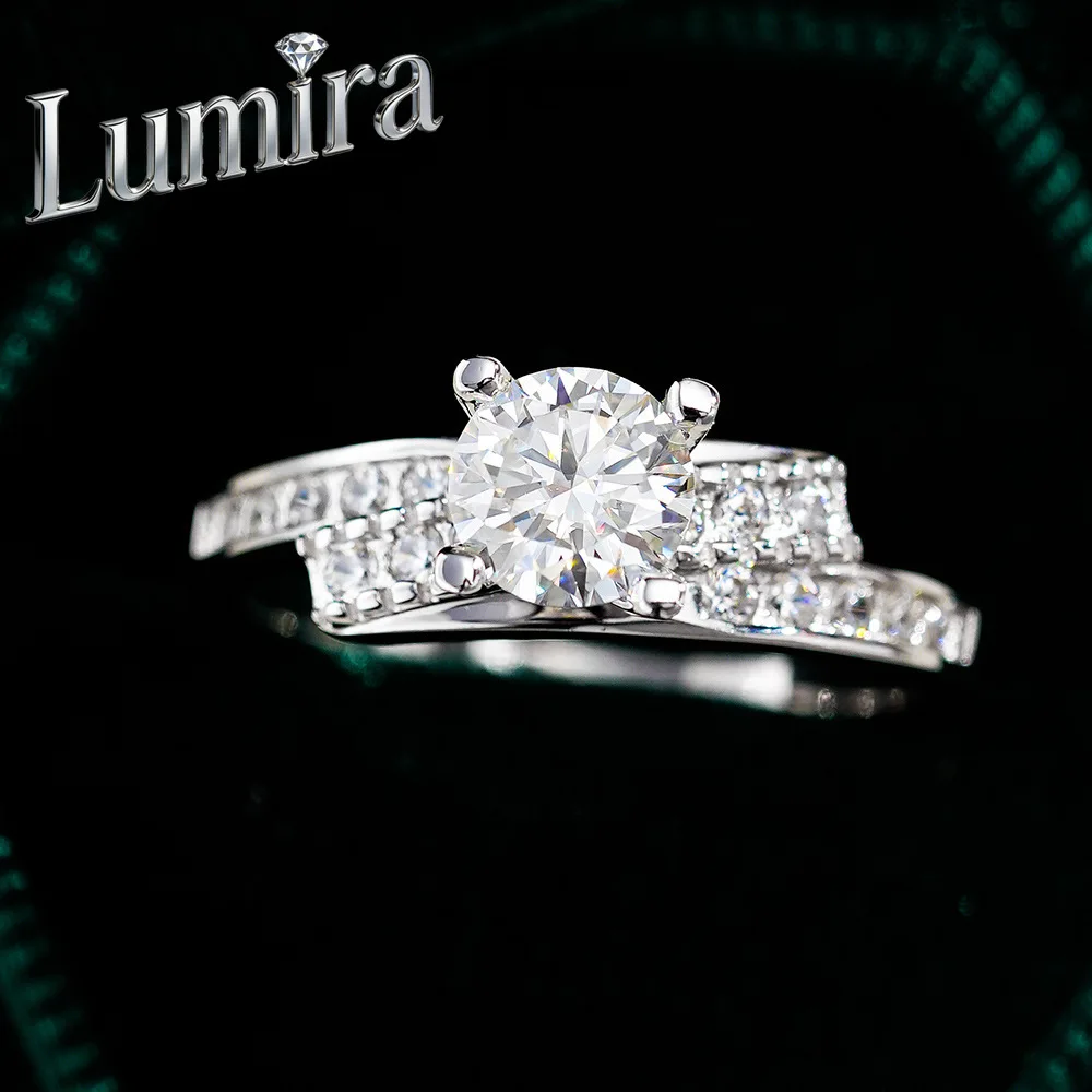 Lumira Platinum PT950 Hip-hop 0.5-carat Moissanite Ring, Milgrain-edge Four-prong Irregular Diamond Setting Rings Jewelry Gift