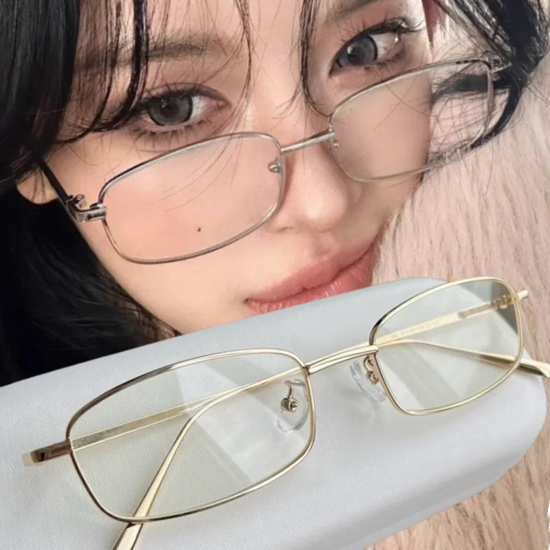 Y2K Vintage Glasses Metal Frame Half Frame Without Lens Girls Chic Cosplay Party Decoration Glasses Metal Photography Glasses