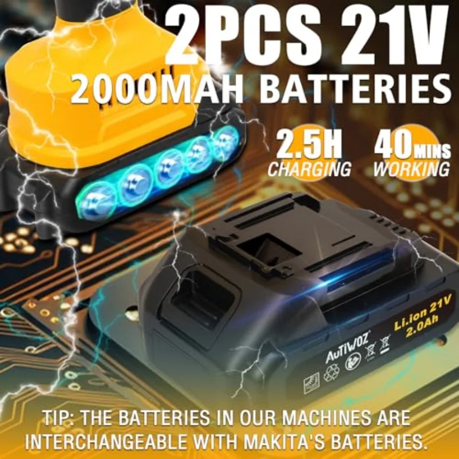 ملمع عازل للسيارة اللاسلكي مع بطاريات 2 × 2000 مللي أمبير في الساعة 21 فولت وتصميم مداري عشوائي مقاس 5 بوصات لتفاصيل السيارات من الدرجة الاحترافية #3