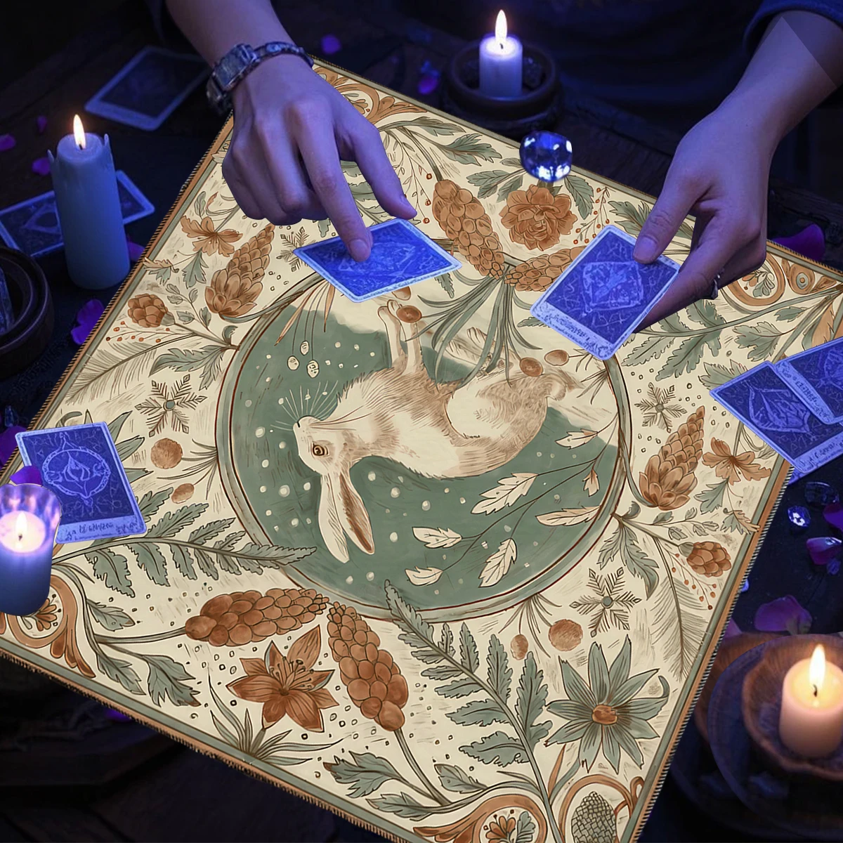 50/75/110/137cm Tarot mat Vintage Rabbit Floral Divination Altar Cloth Table Tablecloth Tarot Readings Witchy Rituals Cloth