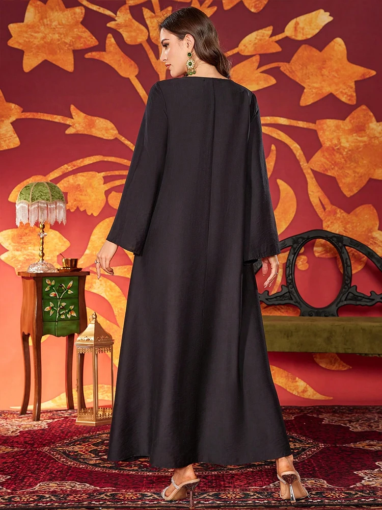 TOLEEN Damen knöchellange Kleider, elegante arabische bunte Seil-Stickerei, prächtige muslimische Robe, elegantes Party-Abendkleid
