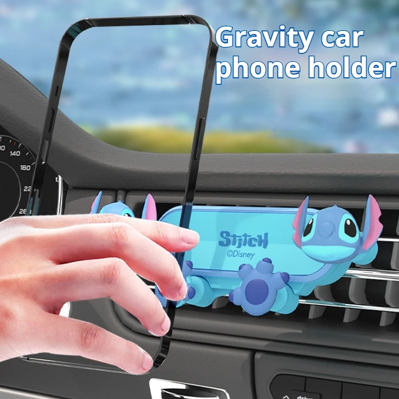 New Disney Stitch Mickey Mouse Mobile Phone Car Gravity Bracket Air Outlet Bracket Suction Cup Support Interior Car Decoration