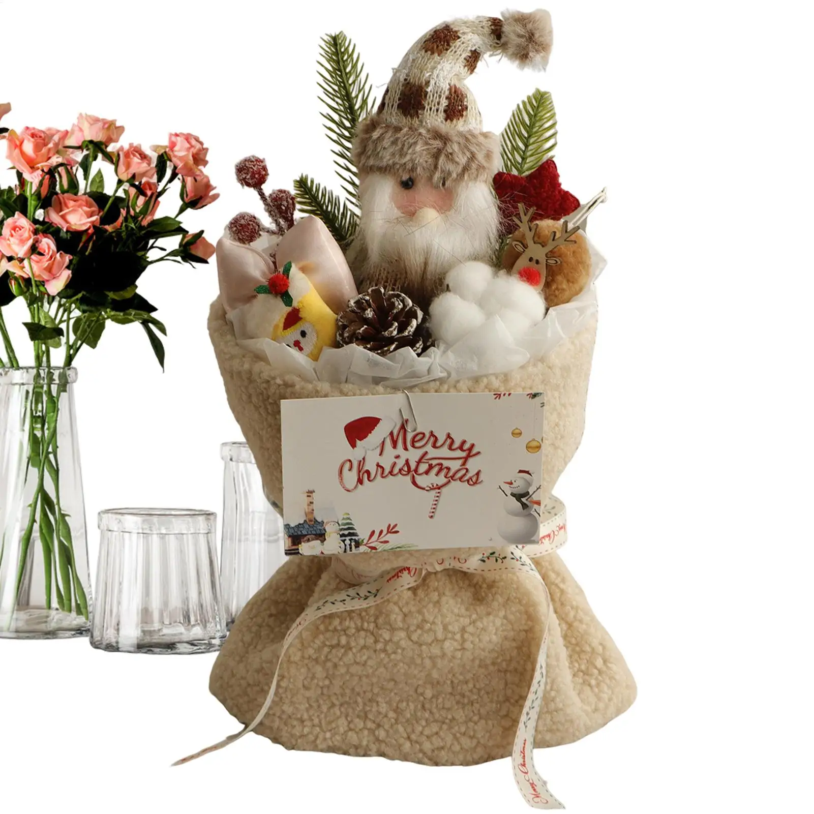 

Рождественские искусственные цветы, декор для вечеринки со светом, рождественская кукла, цветочные сосновые шишки, искусственные ягоды, стебли для внутреннего стола