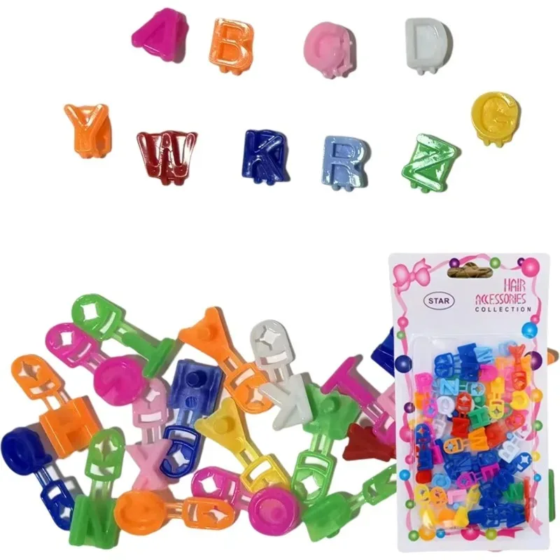 45 pezzi/(45 pezzi/carta) forcine con lettera ABC-fermagli per capelli in plastica colorata per ragazze, graziosi accessori per capelli per l'uso quotidiano e sessioni fotografiche