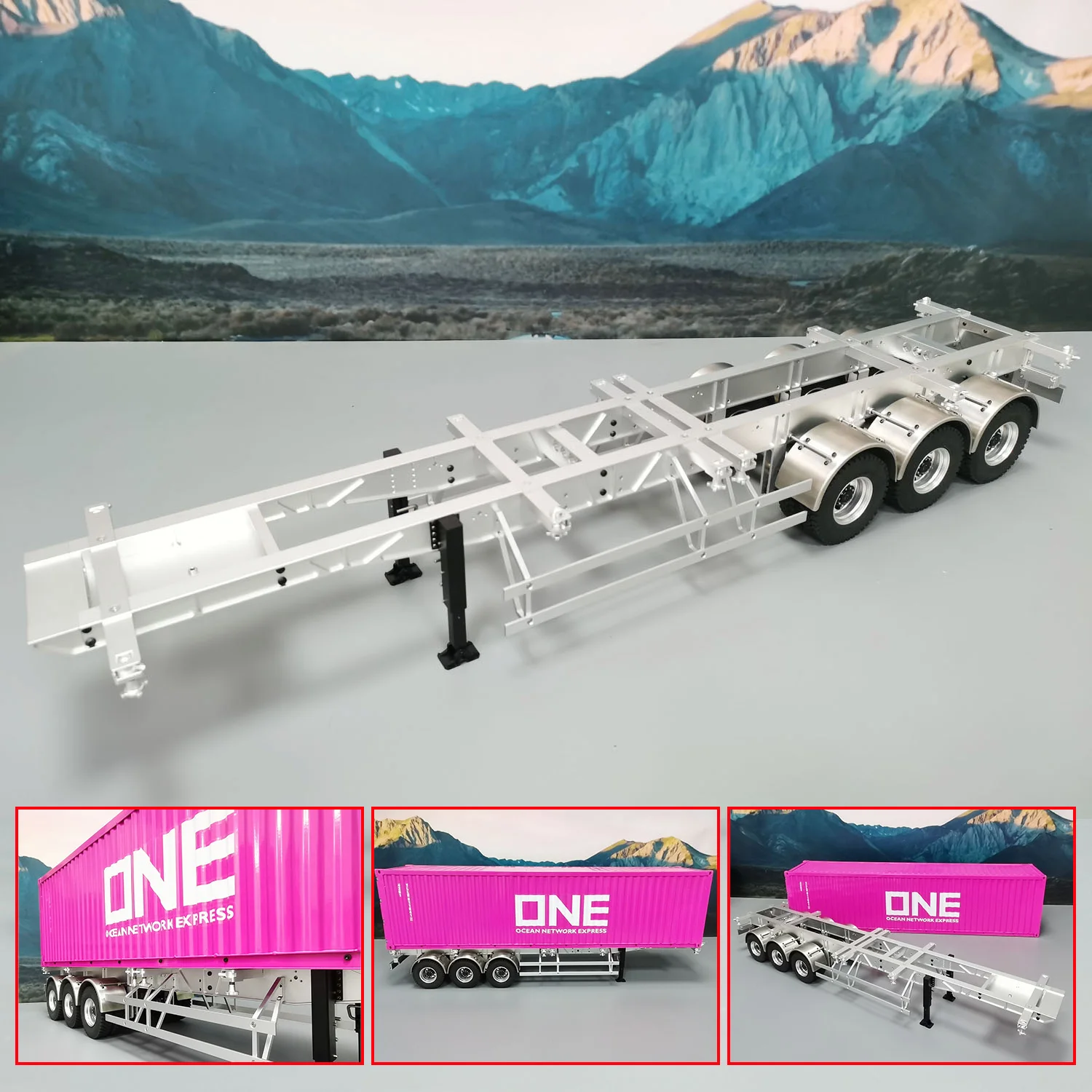 Metal Frame Trailer 3 Axles FinishedTrailers Spare Parts for Toys 1/14 RC Tractor Truck 40 Feet Container Vehicle Models TH23452